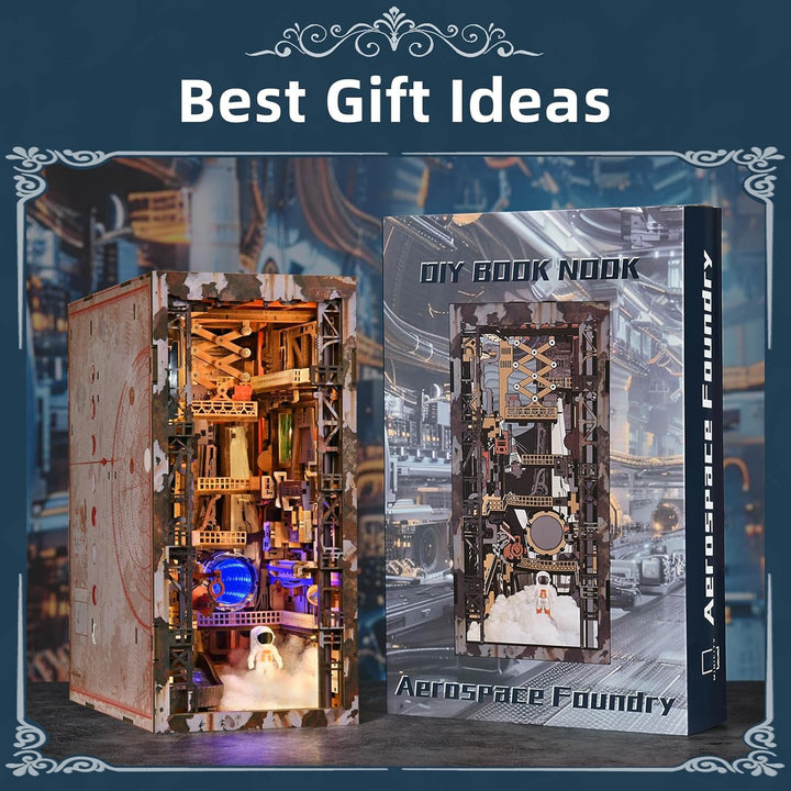 MiniCity Book Nook Bausatz, 3D Miniatur Puppenhaus Bücherecke Bausatz mit LED Licht und Staubschutzh