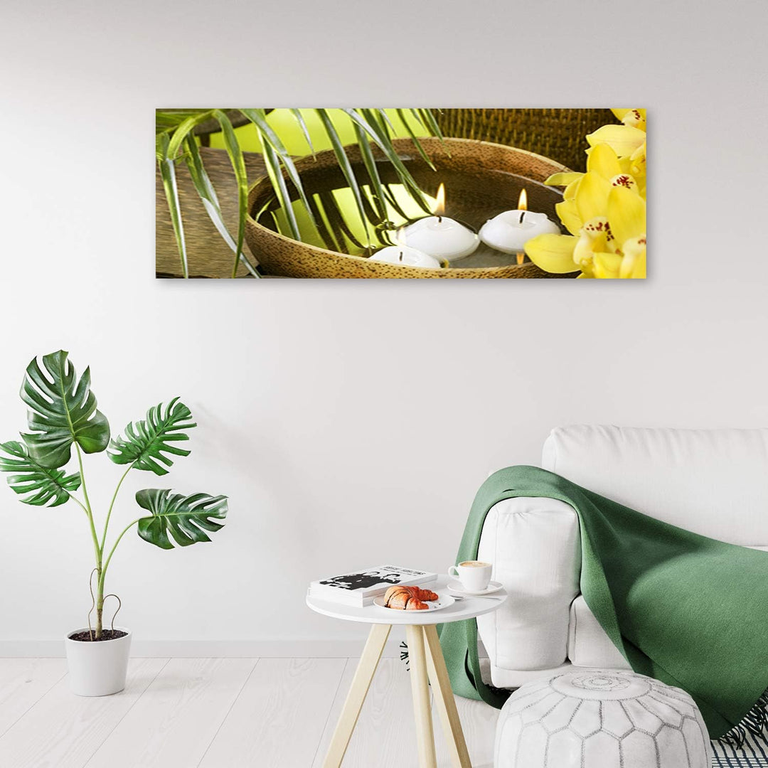 Feeby Wanddeko Zen Leinwandbild Kunstdruck Kerzen Gelb 120x40 cm Leinwandbild 120x40 cm Gelb_b, Lein
