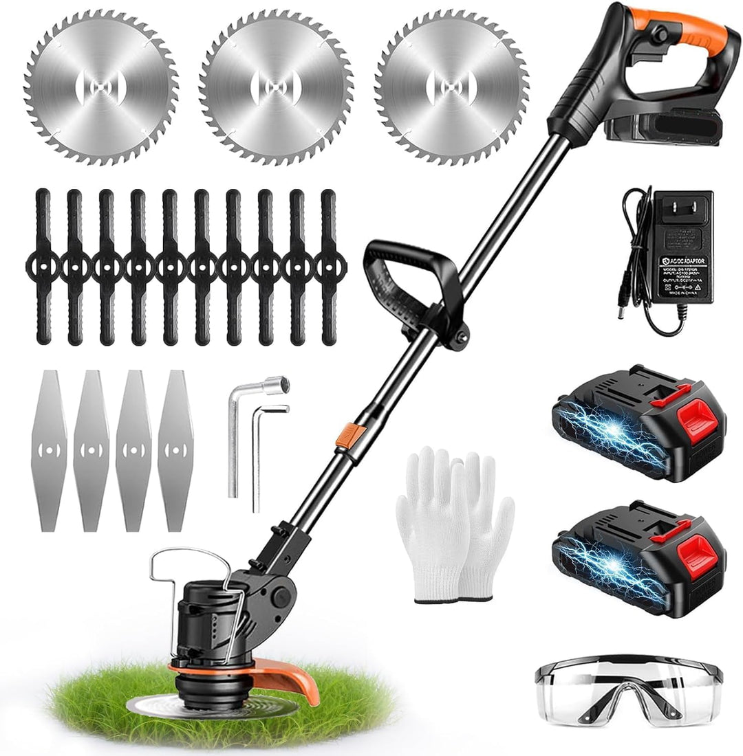 Rasentrimmer mit Akku, 3 in 1 Elektrischer Motorsense mit 2 X 21V 2000 mAh, Freischneider mit 3 Vers