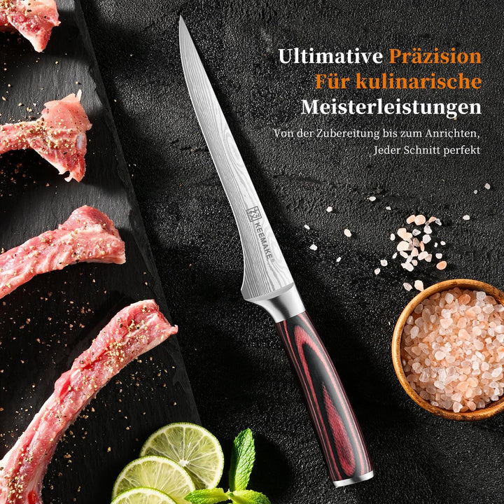 KEEMAKE Küchenmesser Filetiermesser Extrem Scharf, 15cm Profi Fischmesser Ausbeinmesser aus Edelstah