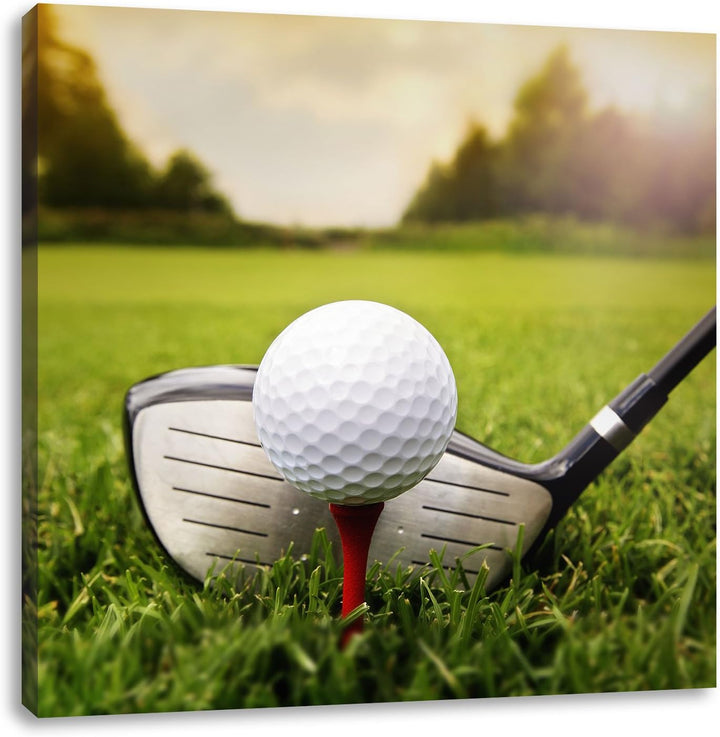 Pixxprint Golf Abschlag, Format: 70x70 auf Leinwand, XXL riesige Bilder fertig gerahmt mit Keilrahme