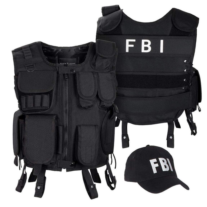 Black Snake SWAT FBI Security Police Agenten Kostüm Einsatzweste und Baseball Cap XL-XXL Fbi, XL-XXL