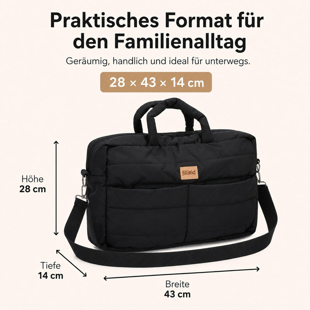 Fillikid Wickeltasche Toulouse Exklusiv | Inkl. Wickelauflage | Grosse Windeltasche mit Schultergurt