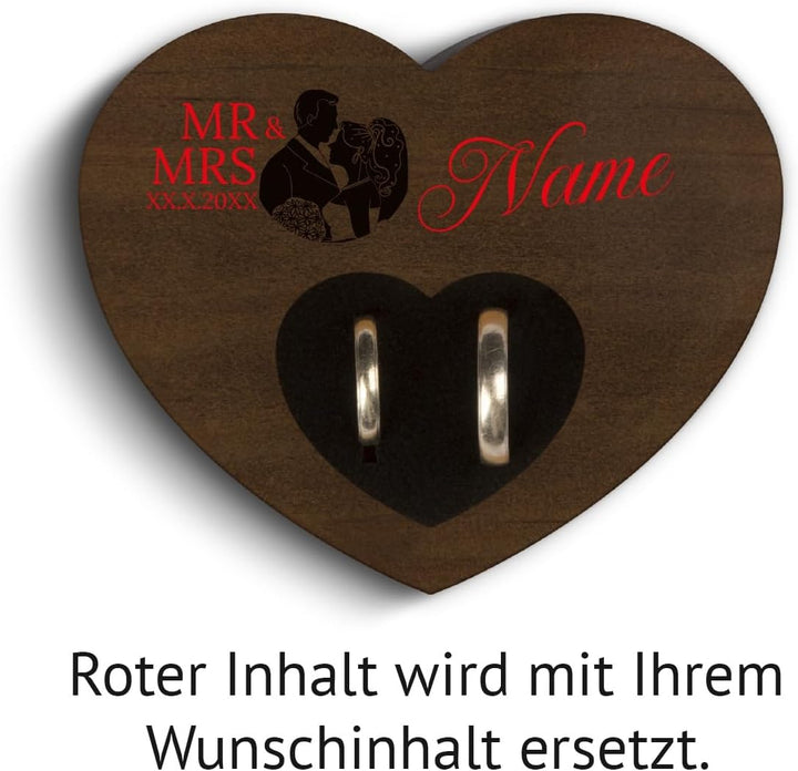 Hochzeit Ringkissen Herz Ringhalter individuell Namen 10 x 8,5 cm Kebony Holz - Mr & Mrs Kebony Holz