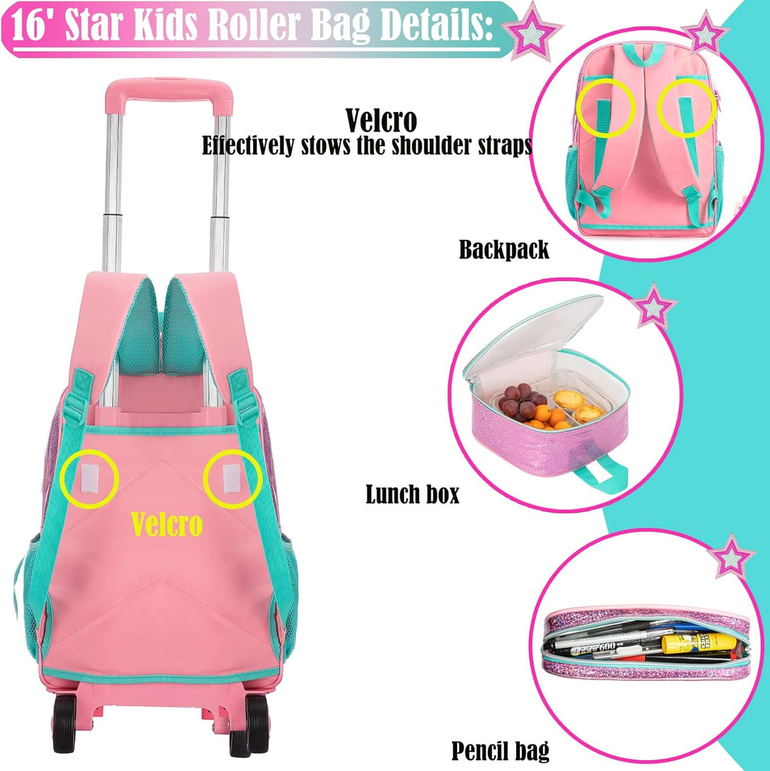 Rucksack Mädchen Schulranzen Trolley,Schulrucksack Mädchen Teenager,Egchescebo 3PCS 16”Kinder Schult