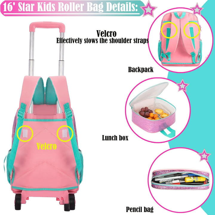 Rucksack Mädchen Schulranzen Trolley,Schulrucksack Mädchen Teenager,Egchescebo 3PCS 16”Kinder Schult