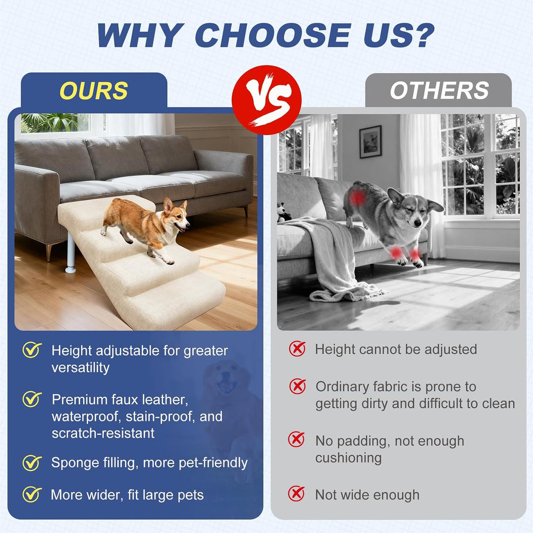 5-stufige Hundetreppe für Hochbett und Couch, 52-72 cm hoch für Hunde, breitere Haustiertreppe für k
