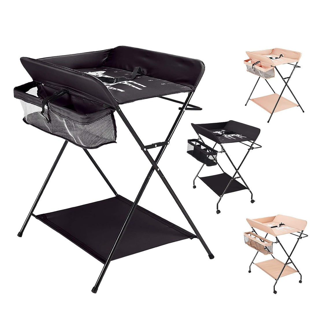 Klappbare Baby Wickelkommode, Wickeltisch mit Ablageflächern, Kissen mit Höhenskala, Breiter Wickelt