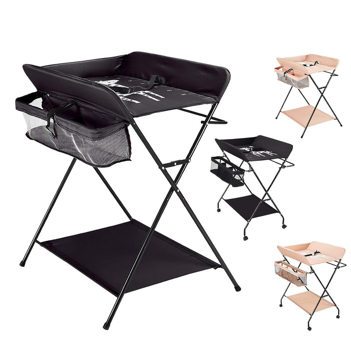 Klappbare Baby Wickelkommode, Wickeltisch mit Ablageflächern, Kissen mit Höhenskala, Breiter Wickelt