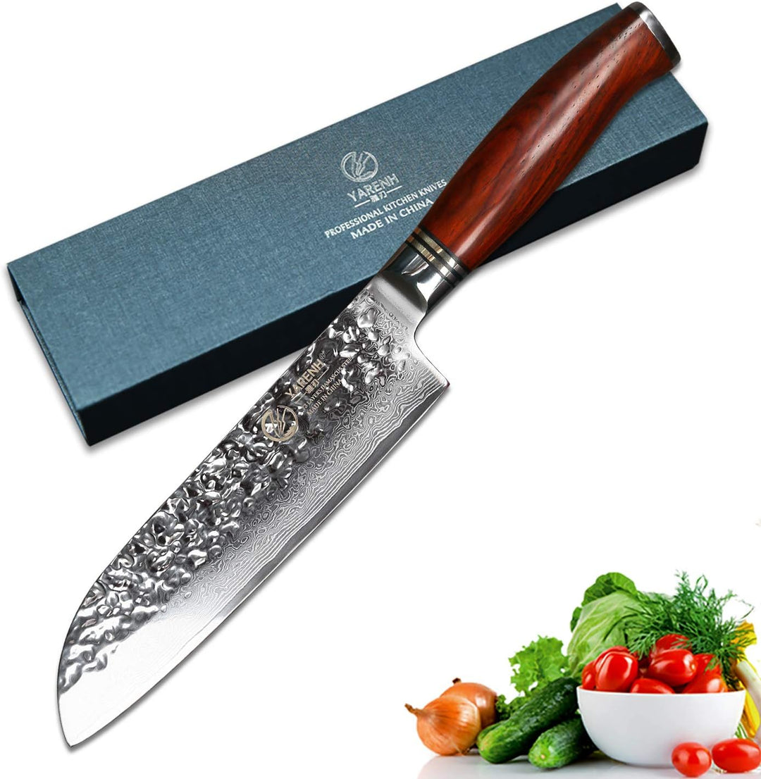 YARENH santoku messer damast 18cm, küchenmesser scharf Aus 73 Schichten Damaststahl,mit Holzgriff, k
