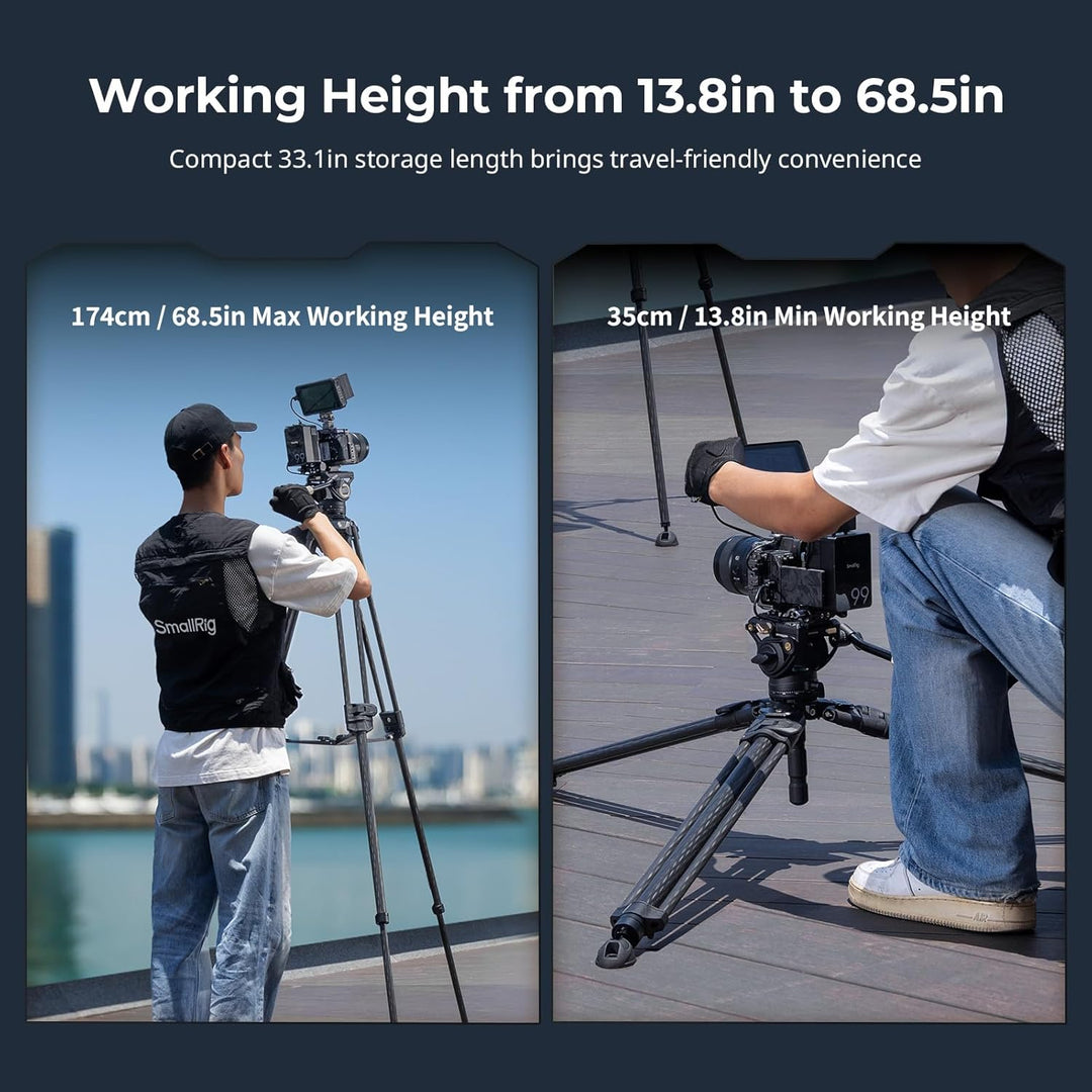 SMALLRIG AD-50Max Hochleistungs-Videostativ, 68,5 Zoll leichtes Stativ aus Kohlefaser mit FreeSpeed-