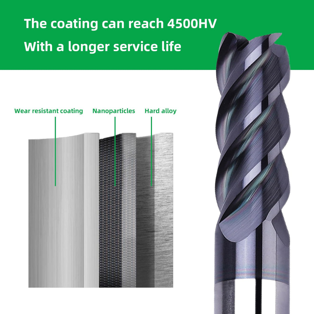 5 Stücke Hartmetall Schaftfräser 2mm, 4 Zähne/4 Schneiden CNC Fräser, HRC 55, AlTiN Schwarz Beschich