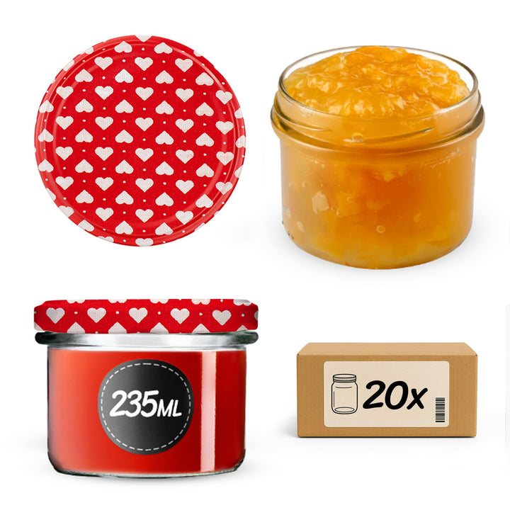 KADAX 20er Set Marmeladengläser 235ml TO82 Herz, Einmachgläser Vorratsgläser Mason Jar mit Schraubde