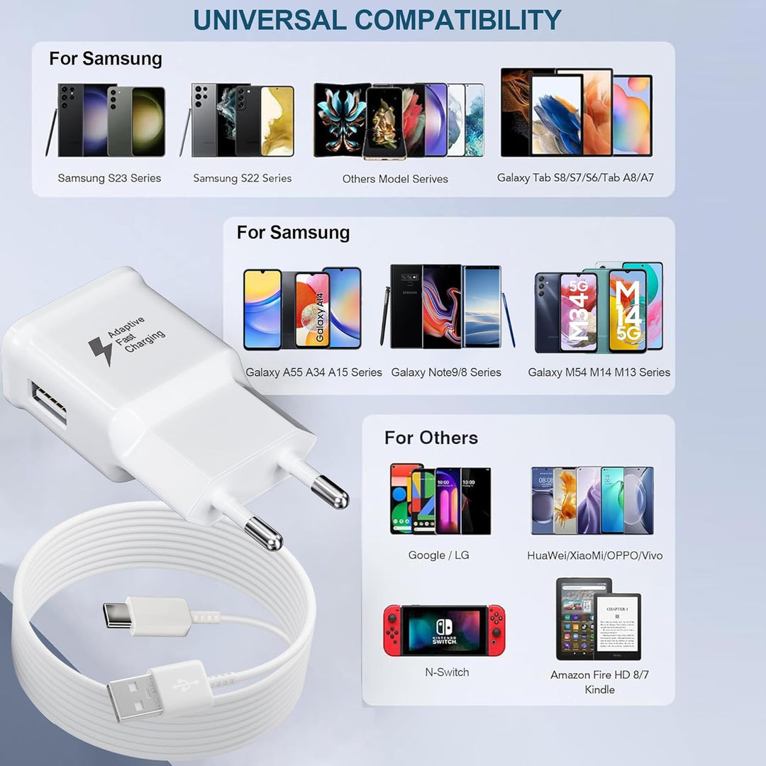 2er-Pack Ladegerät mit 2m Ladekabel USB Typ-C für Samsung Galaxy S21 S20 S10 S9 S8 A13 A14 A15 A20 A
