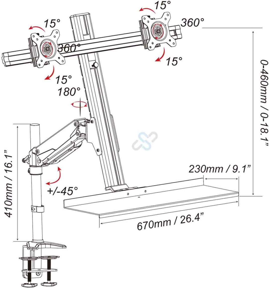 HFTEK - Workstation - zweifache Halterung Halter Tischhalterung für Monitore von 15-27 Zoll mit VESA