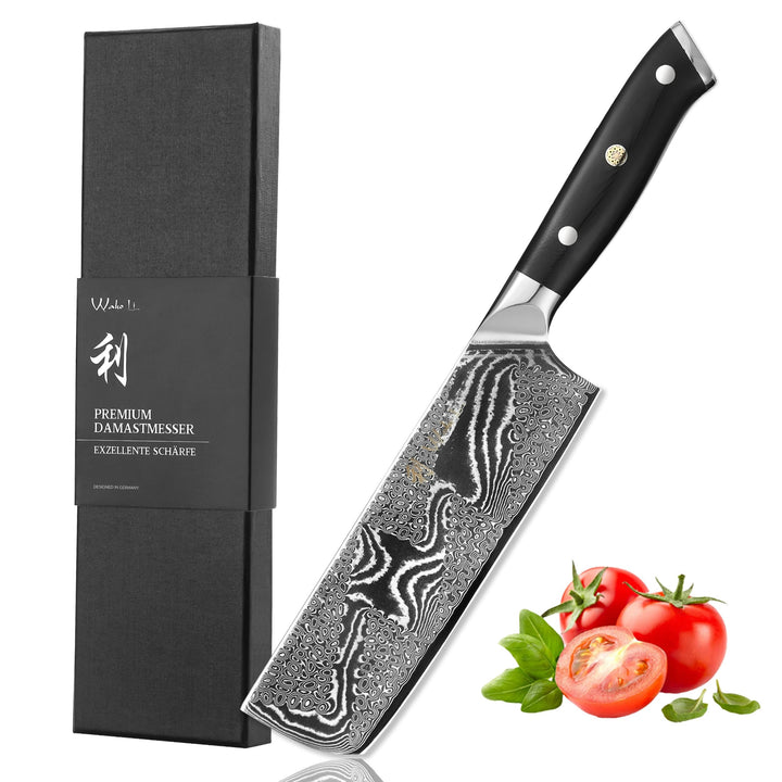 Wakoli Nitoko Damastmesser Nakiri Messer - 17 cm Klinge aus 67 Lagen echtem Damaststahl, G10 Griff,