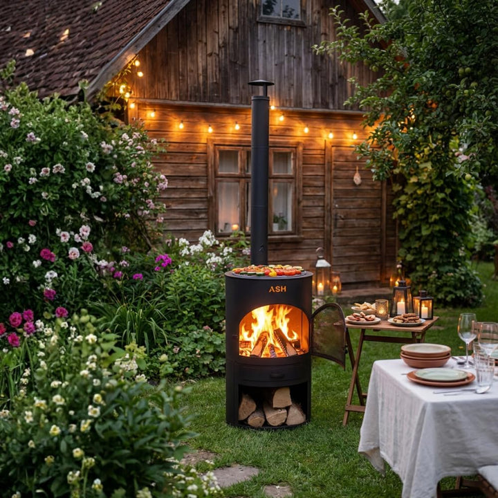 Terrassenofen - Gartenofen - Grill - Terrassenofen - Gartenkamin mit Grill - Schwarz