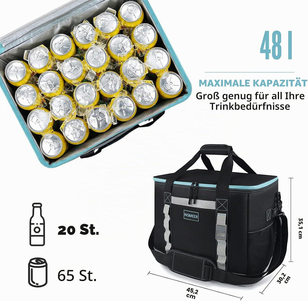 INSMEER 48L/25L Grosse Kühltasche Faltbare, 65/32 Can Kühltasche Gross Thermotasche Isoliertasche, X