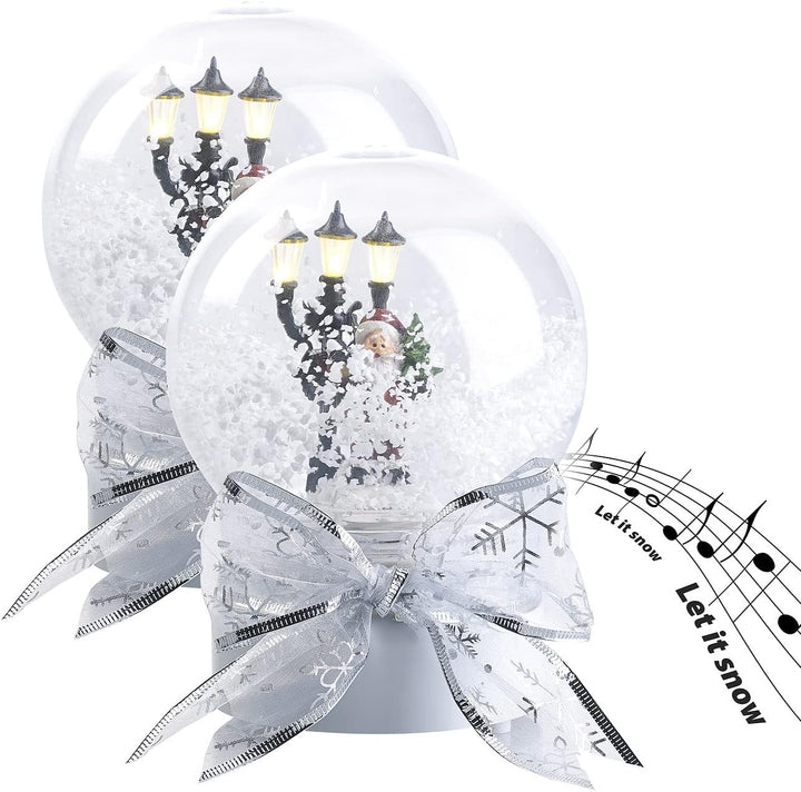 infactory Schneekugel: 2er-Set Schneekugeln mit singendem Weihnachtsmann, LED-Laterne (Schneekugel W