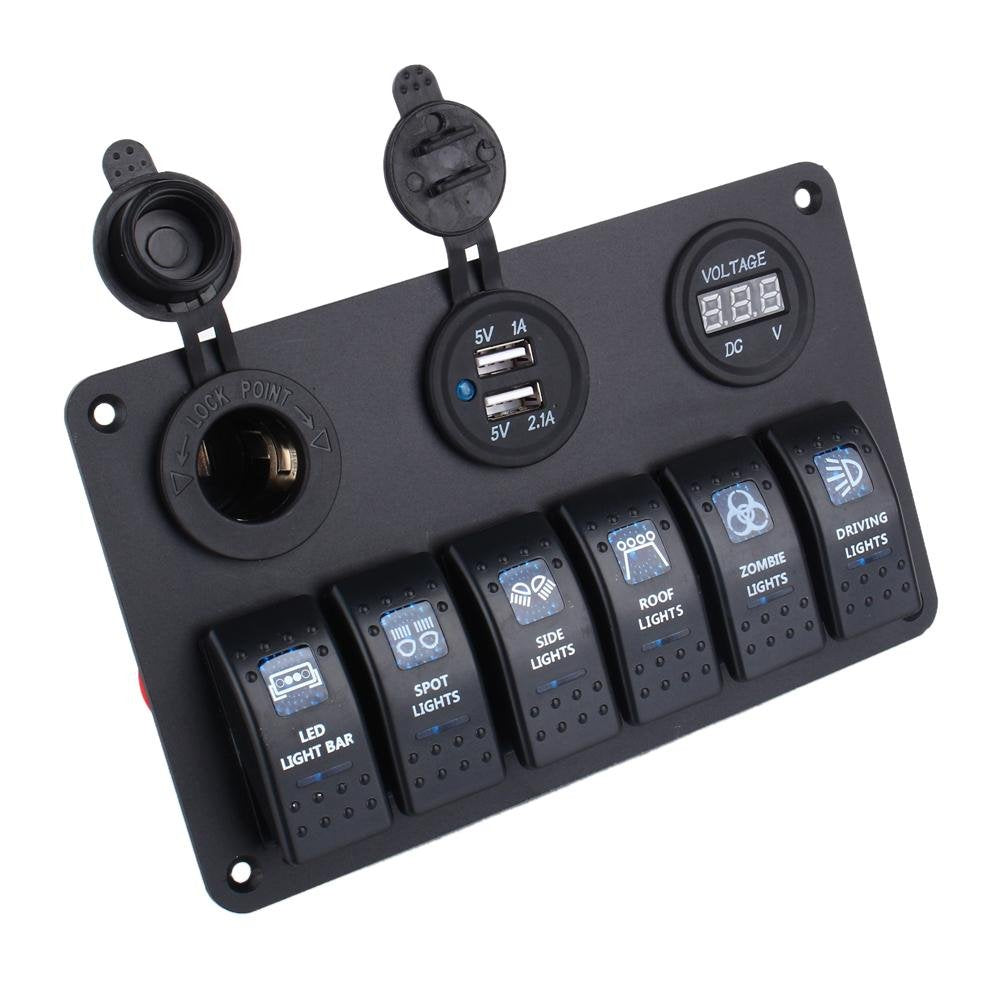 Wasserdichtes Marine-Panel mit 6 Tasten, wasserdicht, LED-Kippschalter, 12-24 V, für Auto, Wohnmobil