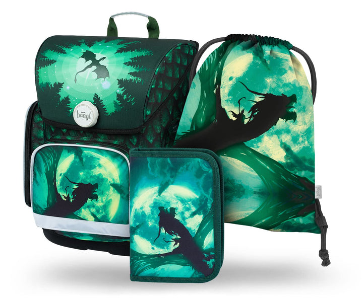 Baagl Schulranzen Jungen Set 3 Teilig, Ergo Schultasche für 1. Klasse, Ergonomische Grundschule Ranz