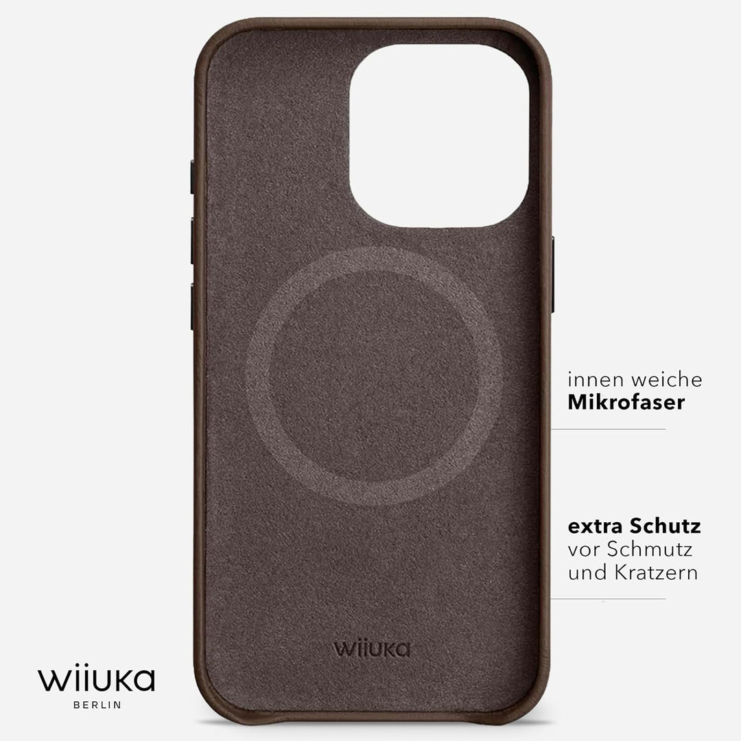 WIIUKA Hülle für iPhone 15 Pro, Leder aus Deutschland, Lederhülle extra Dünn, Premium Handyhülle, Ca