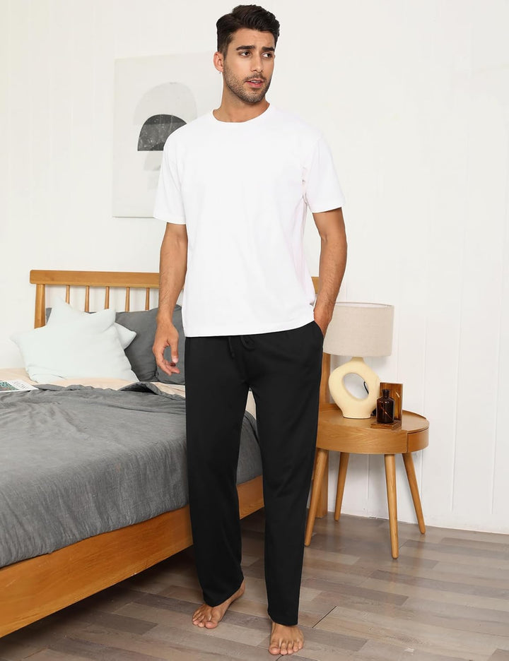 Marvmys 100% Baumwolle Herren Lange Schlafanzughose Einfarbige Pyjamahose Schlafhose Haushose Freize
