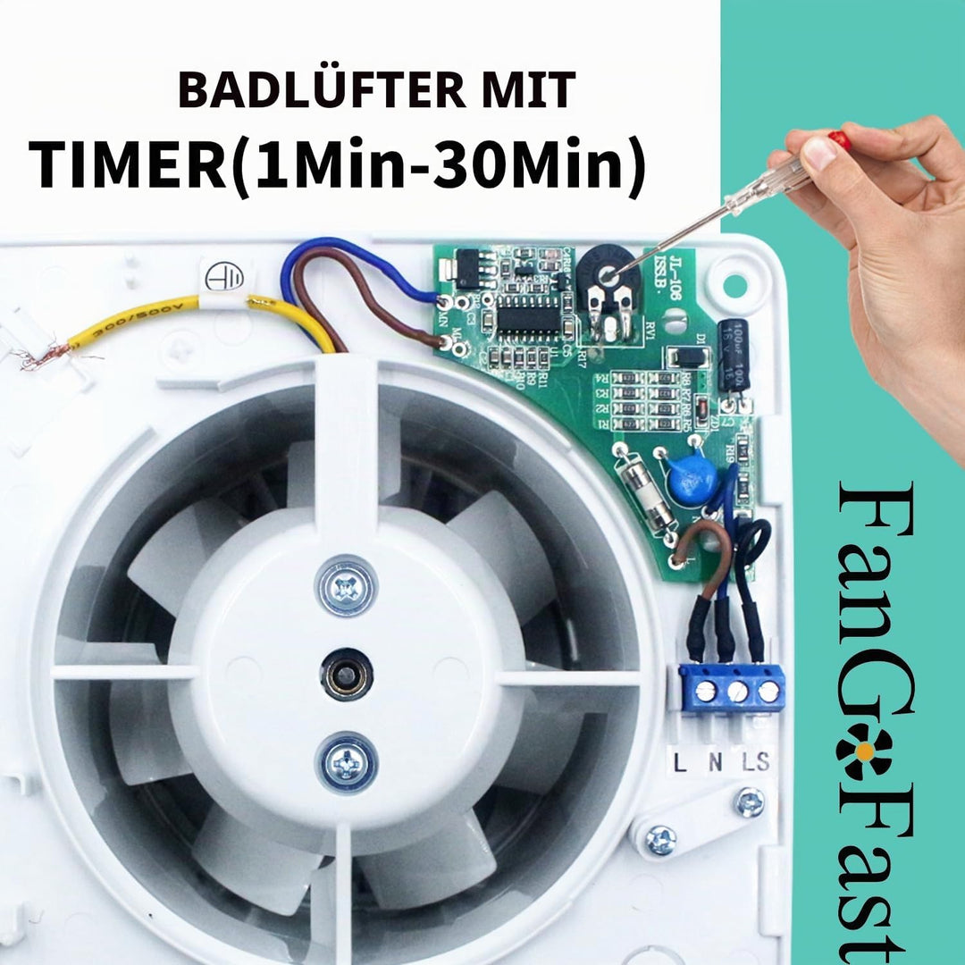 FanGoFast Badlüfter 100mm mit Nachlauf Abluftventilator Leiser 12W Leistungsstarke Wandventilator Lü