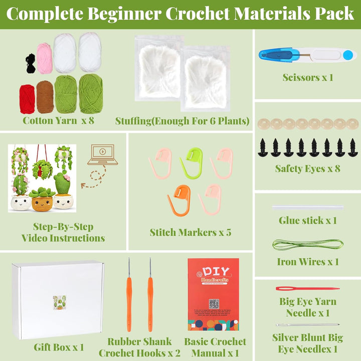 ASTNIC Häkelset für Anfänger,Häkelnadel Set, Kaktus Hänge Häkeln Starter Kit Erwachsene mit Anleitun