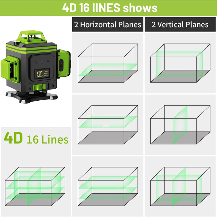 4x360° Kreuzlinienlaser mit Stativ, 16 Line Laser Level IP54 Wasserwaage, 2 Wiederaufladbare Batteri