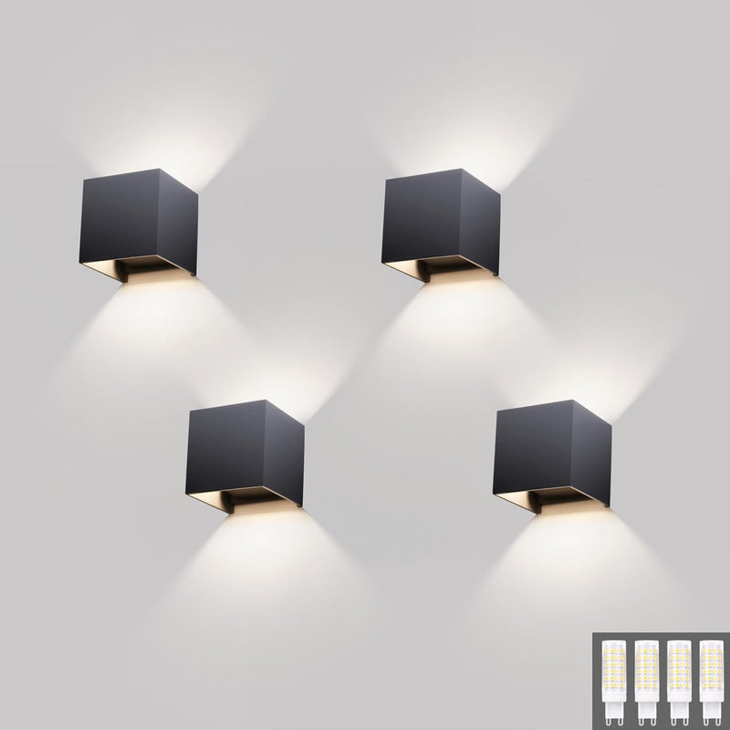 Klighten 4 Pack Wandleuchte Aussen/Innen Modern Up Down Design, 9W Wandlampe Mit Einer Ersetzbaren G