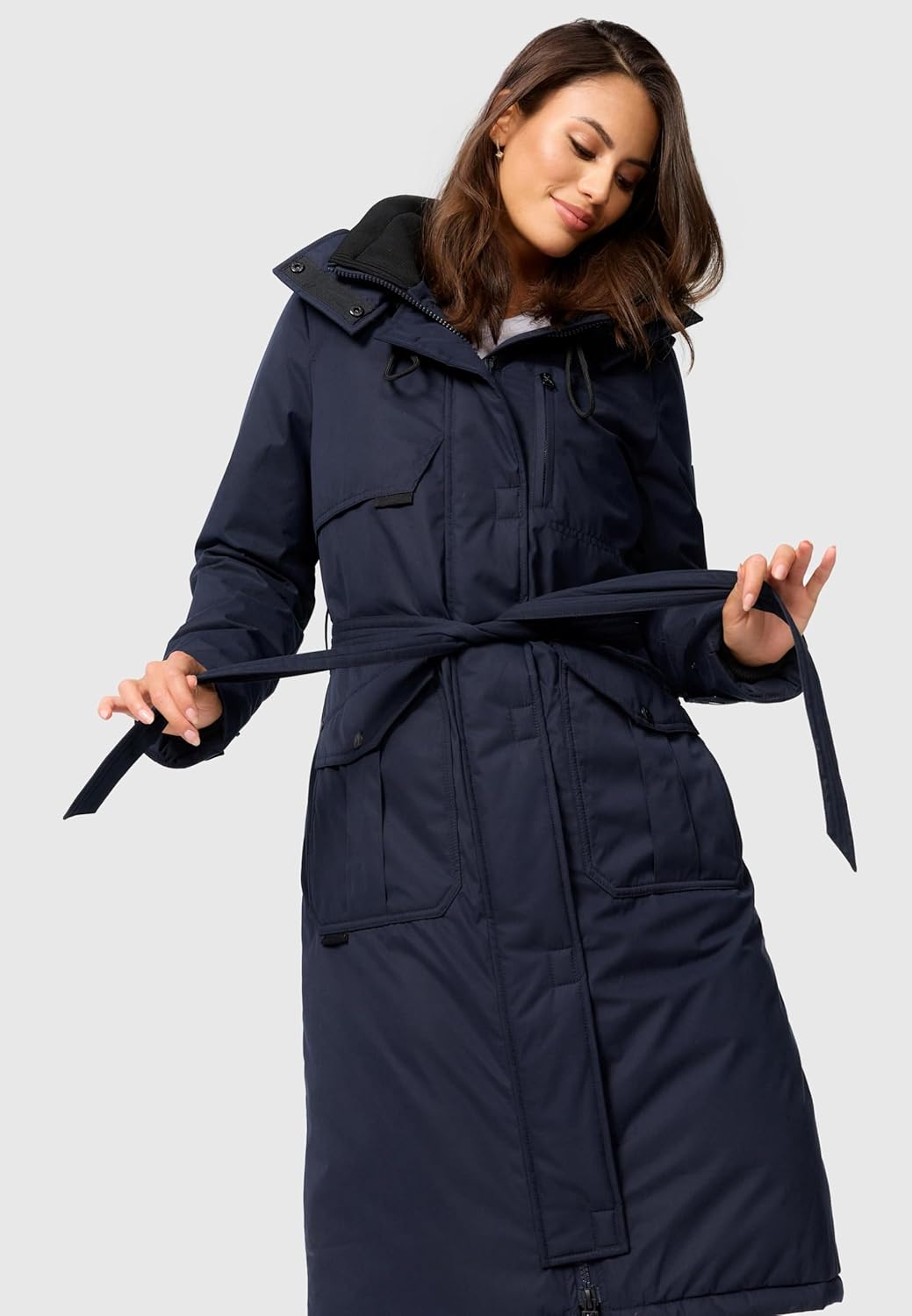 Navahoo Damen Wintermantel Warmer Parka lang mit hohem Kragen und weicher Kapuze Hokulanii XS-XXL M