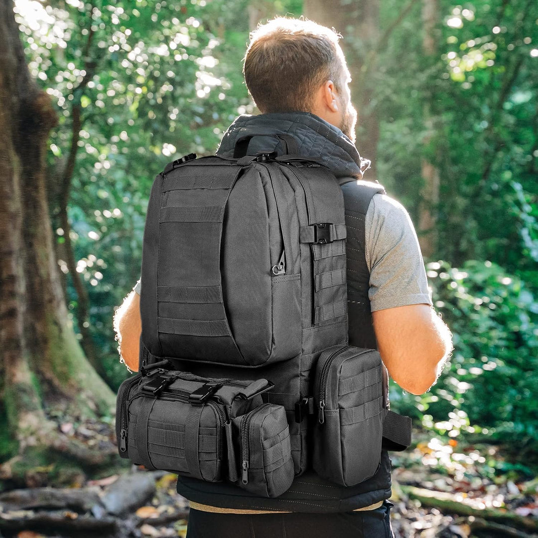 CVLIFE Taktischer Rucksack, Militär-Armee-Rucksack, 60 l, gross, abnehmbare Molle-Tasche 02-schwarz,