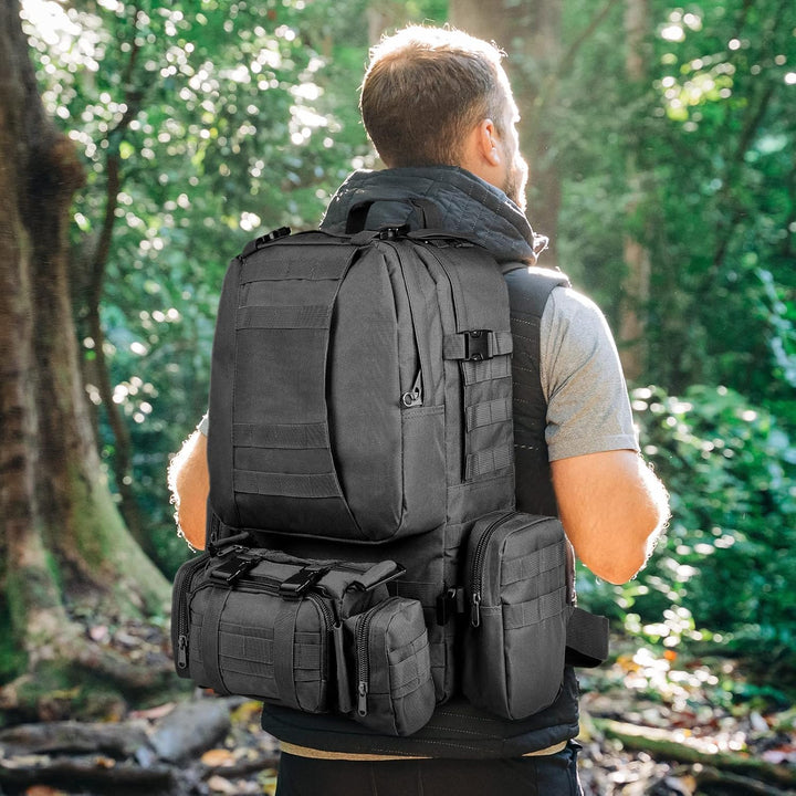 CVLIFE Taktischer Rucksack, Militär-Armee-Rucksack, 60 l, gross, abnehmbare Molle-Tasche 02-schwarz,