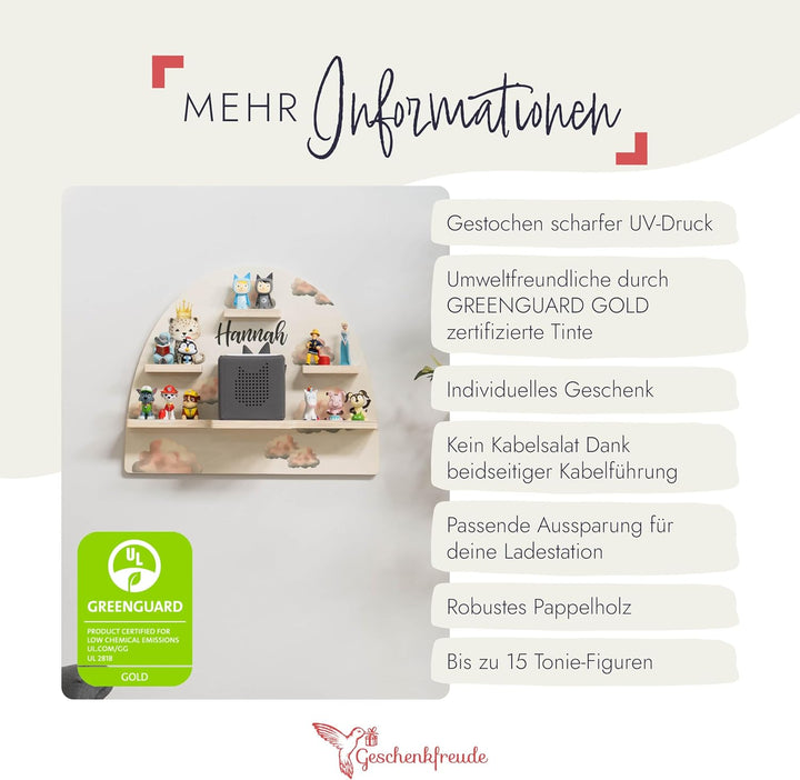 Geschenkfreude Personalisiertes Toniebox Regal für Kinderzimmer - Kinder Wandregal für Tonie Hörfigu