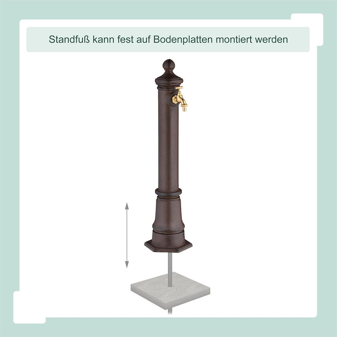 Relaxdays Standbrunnen antik, mit Wasserhahn, HBT: 80x18x20,5 cm, Wasserzapfsäule Garten, Terrasse,