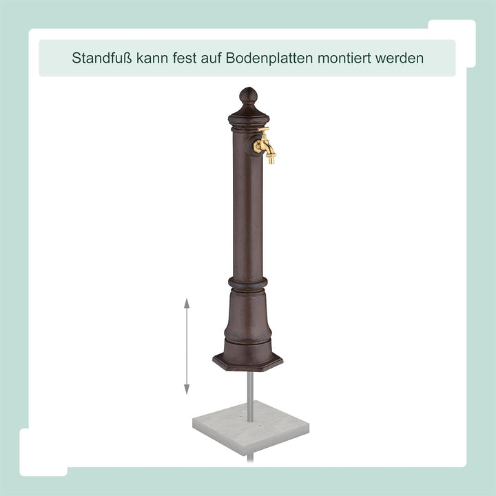 Relaxdays Standbrunnen antik, mit Wasserhahn, HBT: 80x18x20,5 cm, Wasserzapfsäule Garten, Terrasse,