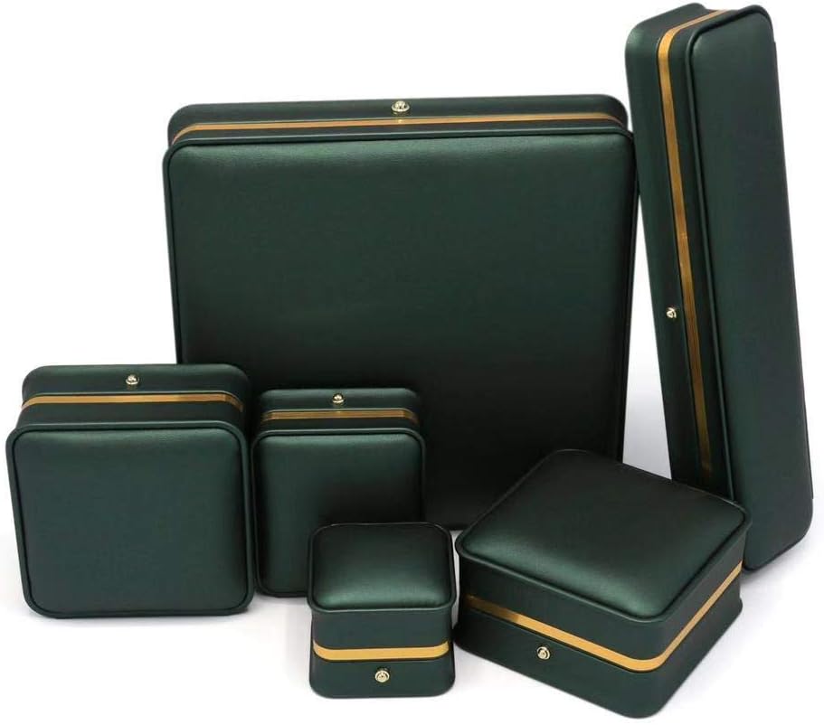 JunningGor Schwarzgrünes Premium-Leder-Schmuckkästchen für Hochzeitsschmuck-Set, Präsentationsbox fü