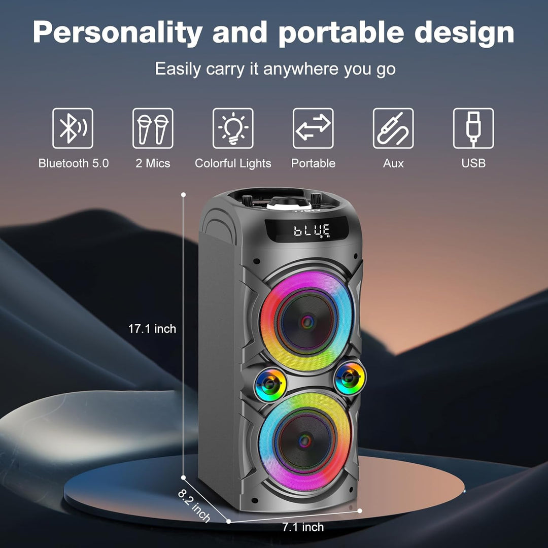 Karaoke-Maschine mit 2 kabellosen Mikrofonen, tragbares PA-System Grosser Bluetooth-Lautsprecher mit