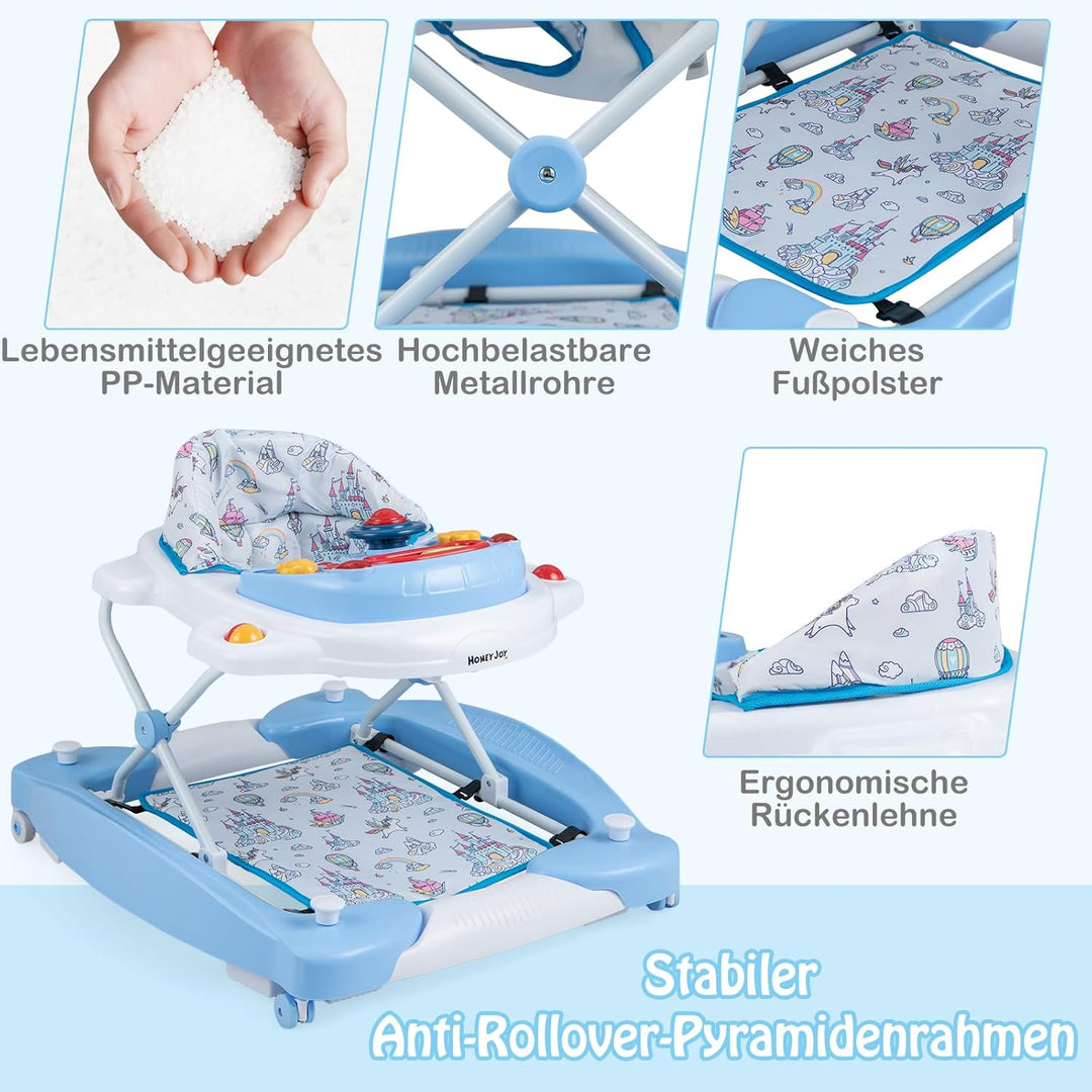 GOPLUS 6 in 1 Lauflernwagen, Lauflernhilfe faltbar mit Rädern, Baby Walker mit Fusskissen, Lichtern,