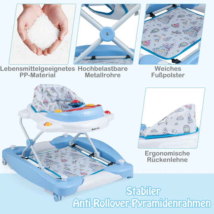 GOPLUS 6 in 1 Lauflernwagen, Lauflernhilfe faltbar mit Rädern, Baby Walker mit Fusskissen, Lichtern,