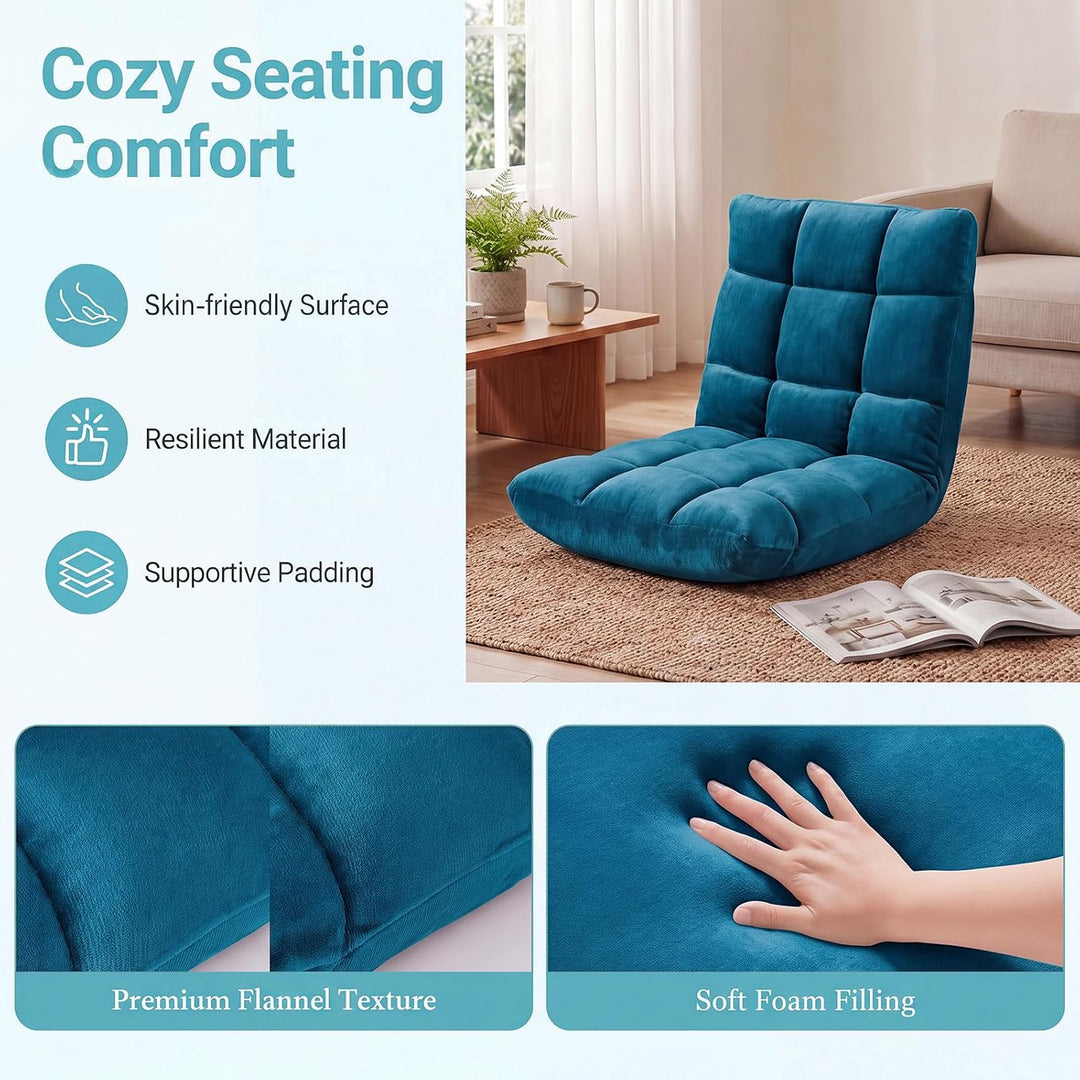 RELAX4LIFE Bodenstuhl klappbar, Bodensessel mit Liegefunktion (Pfauenblau) | Bodensitz mit Verstellb