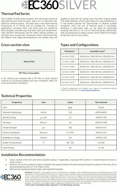 EC360® Silver 12W/mK Wärmeleitpad (100 x 100 x 2,5 mm), 100 x 100 x 2,5 mm