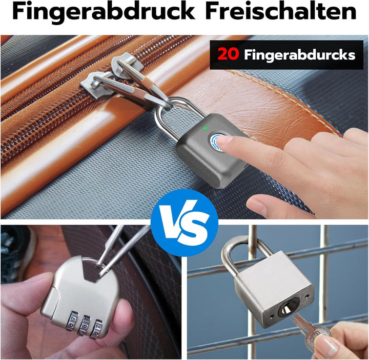 Schloss mit Fingerabdruck, Eseesmart Fingerprint Schloss, Fingerabdruck Vorhängeschlöss, USB-Aufladu
