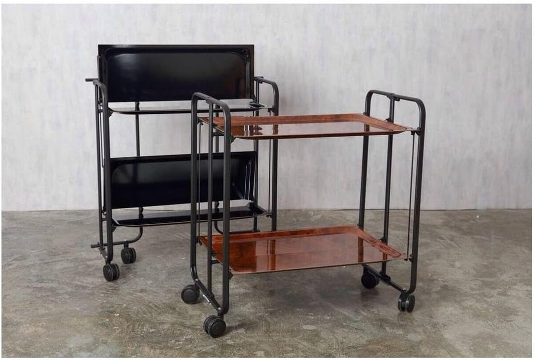 DON HIERRO - Servierwagen, klappbar, 2 Böden, Schwarzem Rahmen. Bauhaus-Schwarz 66 x 43 x 72 cm. Sch