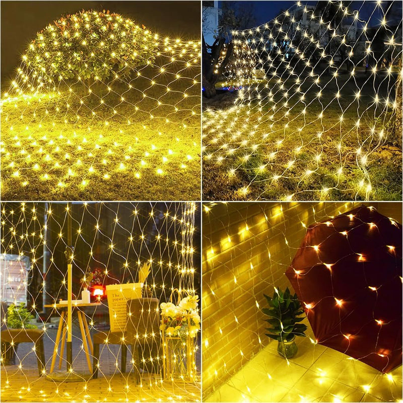 Lichternetz Aussen, 3x2m 200 LED Lichterkette Aussen, Lichternetz Lichtervorhang mit Stecker Warmwei