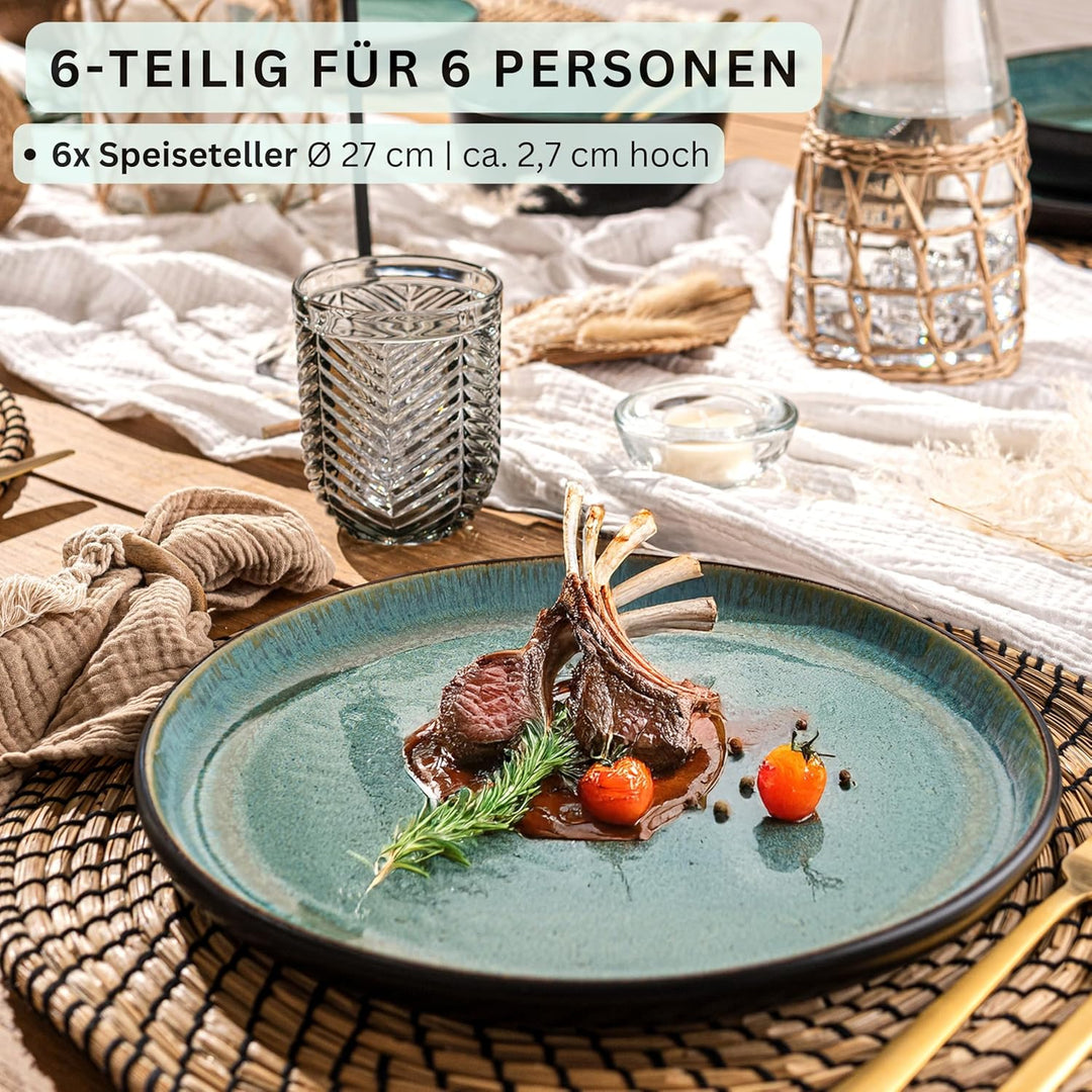 SÄNGER Fiji | Teller Set 6 Personen, Steingut Geschirr Set 6 teilig, Speiseteller Essteller Dinner S