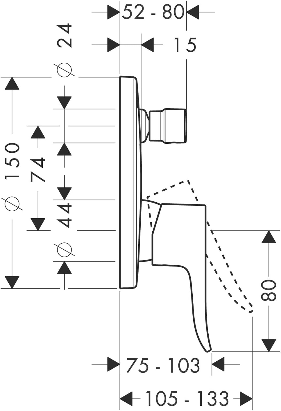 hansgrohe Metris Unterputz Wannenarmatur, für 2 Funktionen, Chrom rund Wanne mit integrierter Sicher