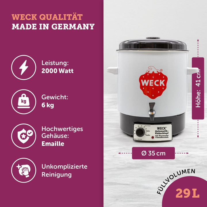 Weck Einkochautomat WAT 14A (Einkochtopf / Einwecktopf mit Auslaufhahn, 35 cm, 230 V, 2000 W, 29 L),