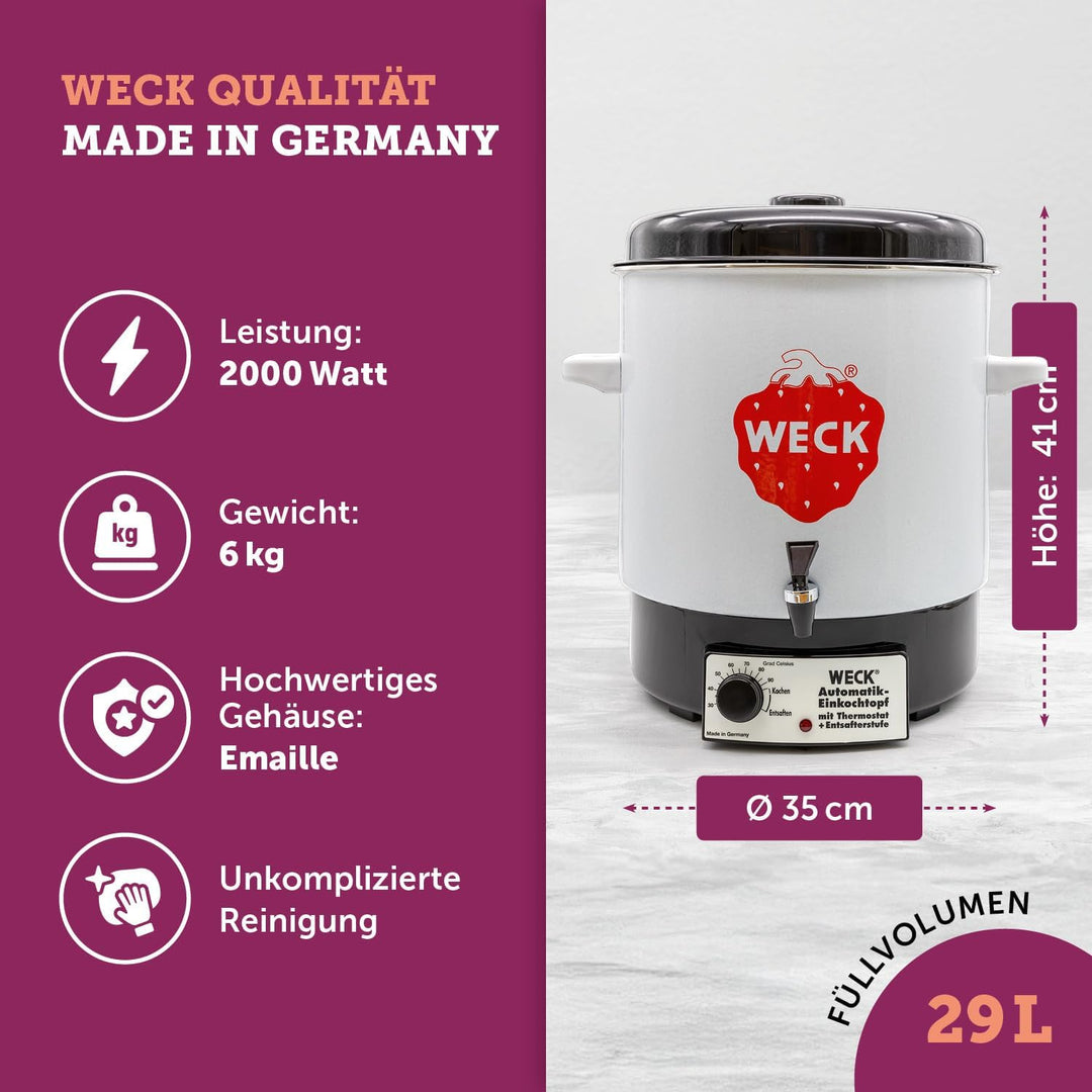 Weck Einkochautomat WAT 14A (Einkochtopf / Einwecktopf mit Auslaufhahn, 35 cm, 230 V, 2000 W, 29 L),